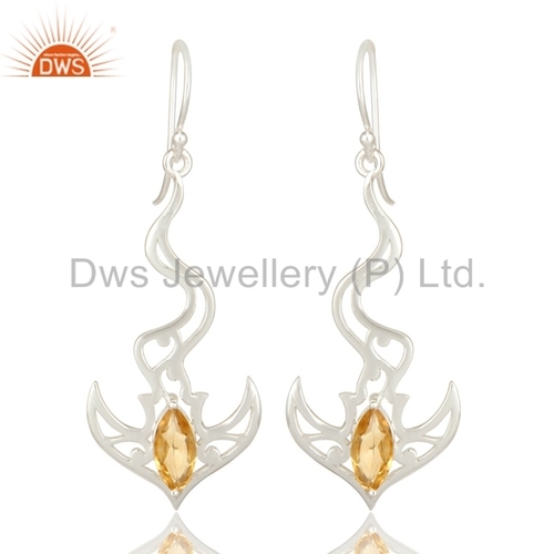 Citrine Anchor Charm 925 Silver Dangle Earrings