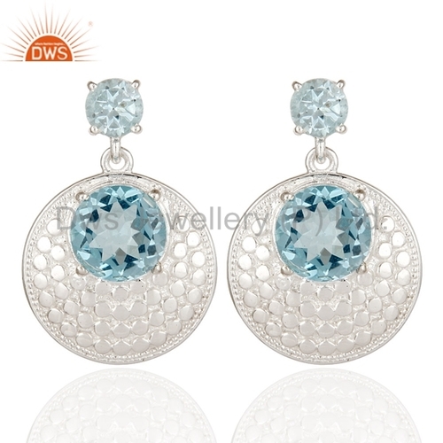 Blue Topaz Gemstone Fine Silver Earring Metal Purity: 925