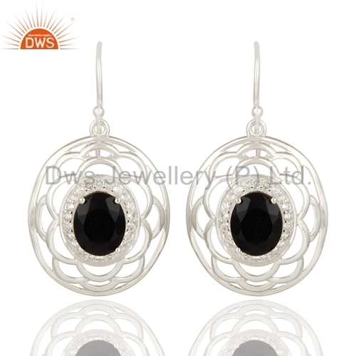 White Topaz & Black Onyx Sterling Silver Earrings