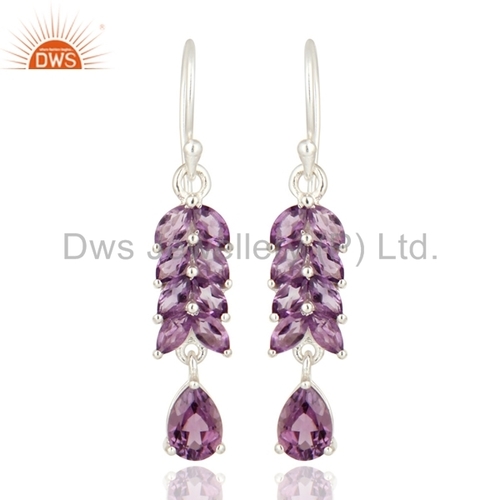Amethyst Gemstone 925 Silver Drop Earrings