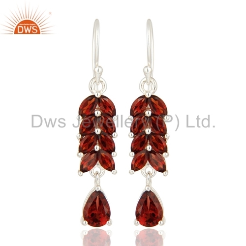 Red Garnet Gemstone 925 Silver Drop Earrings