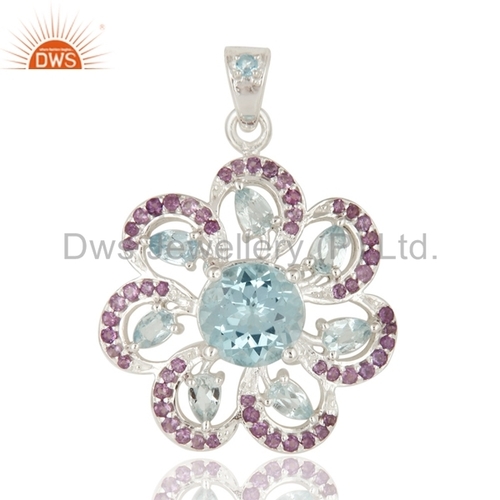 Amethyst & Blue Topaz Sterling Silver Pendant Metal Purity: 925