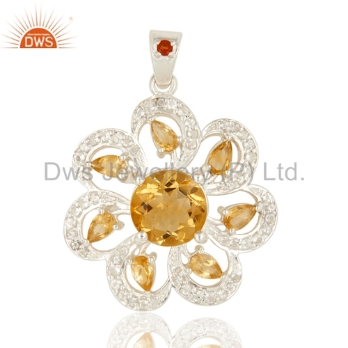 Citrine & White Topaz Sterling Silver Pendant