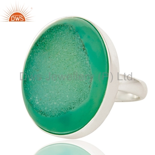 Light Green Druzy Sterling Silver Ring Gender: Women