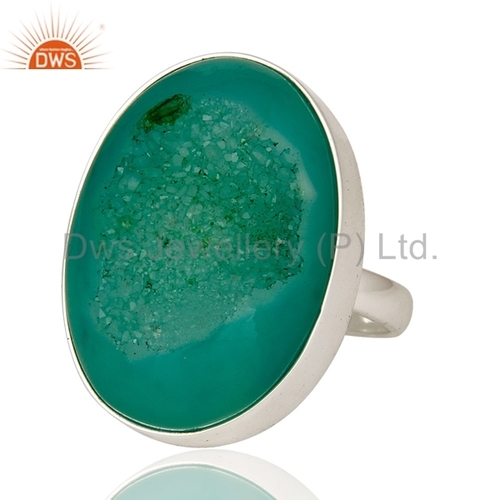 Green Druzy Agate Sterling Silver Ring