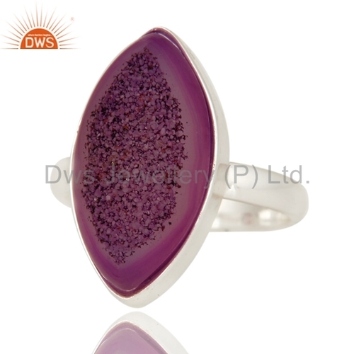 Sterling Fine Silver Druzy Gemstone Ring Gender: Women
