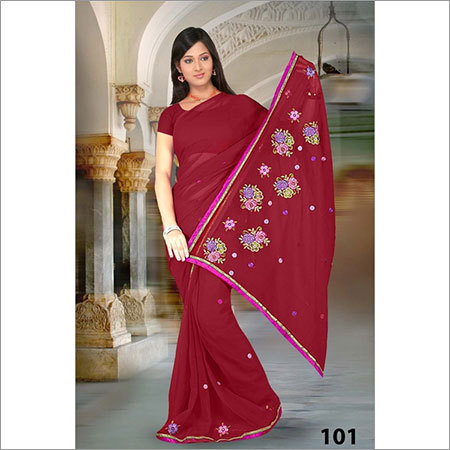 Red Embroidered Printed