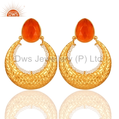 Sterling Silver Gold Vermeil Peach Moonstone Earrings