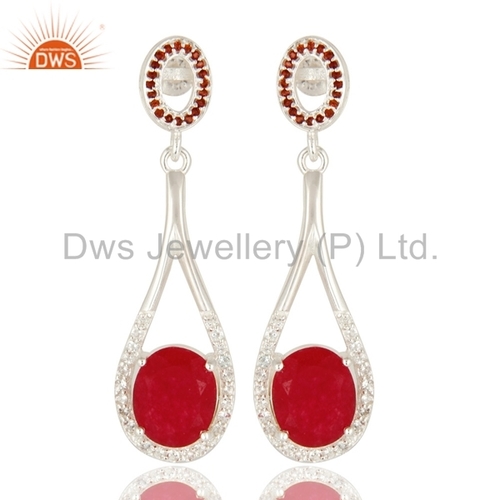 Trendy 925 Silver Multi Gemstone Dangle Earrings