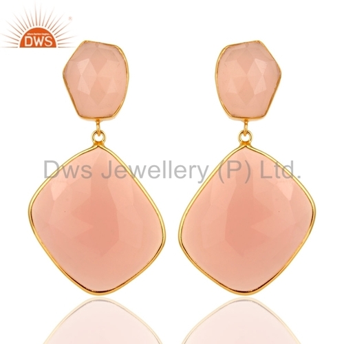 Gold Vermeil Rose Chalcedony Sterling Silver Earrings
