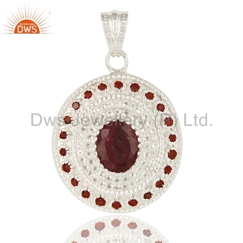 Garnet & Ruby Corundum Sterling Silver Pendant