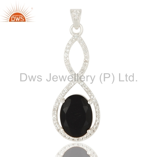 Sterling Silver Black Onyx & White Topaz Pendant