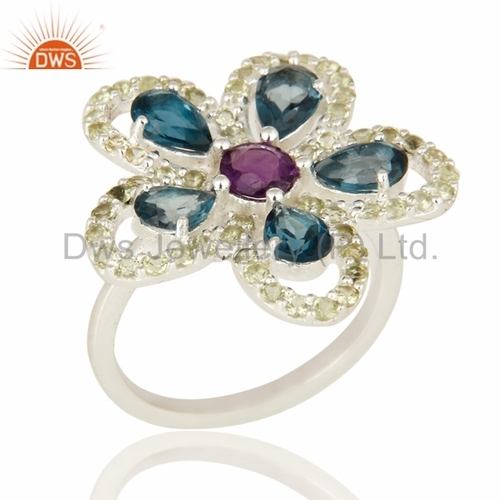 London Blue Topaz, Amethyst & Peridot Sterling Silver Ring