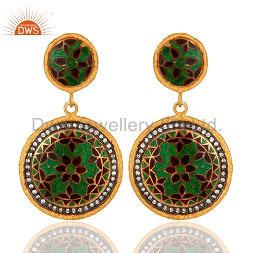 Gold Plated Sterling Silver Enamel Earrings