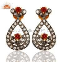 Sterling Silver Garnet & White Zircon Earrings