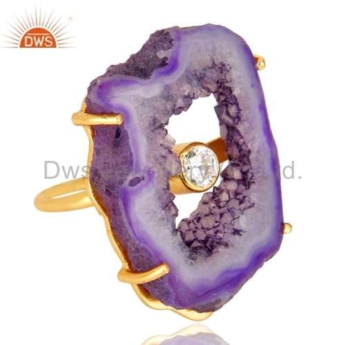 Pink Druzy Gold Vermeil Brass Ring