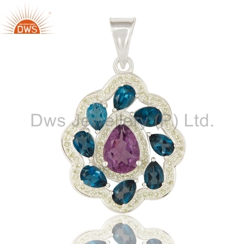 Sterling Silver London Blue Topaz, Peridot & Amethyst Pendant