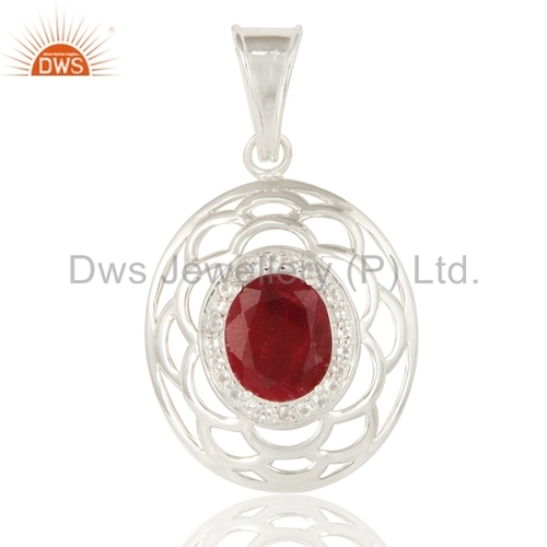 Red Party Wear 925 Silver Gemstone Pendant