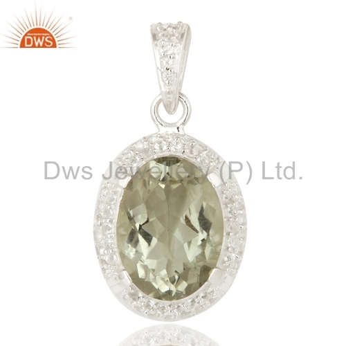 Sterling Silver Green Amethyst & White Topaz Pendant