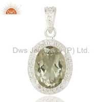 Sterling Silver Green Amethyst & White Topaz Pendant