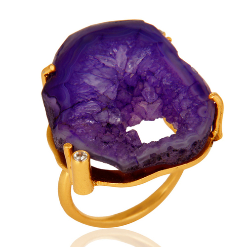 Druzy Agate Gold Vermeil Brass Ring