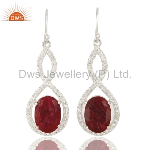 Ruby Corundum & White Topaz Sterling Silver Earrings