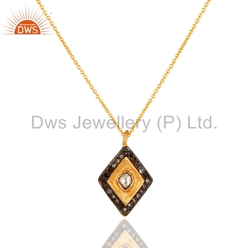 Round Brilliant Cut Natural Diamond Gold Plated Chain Pendant