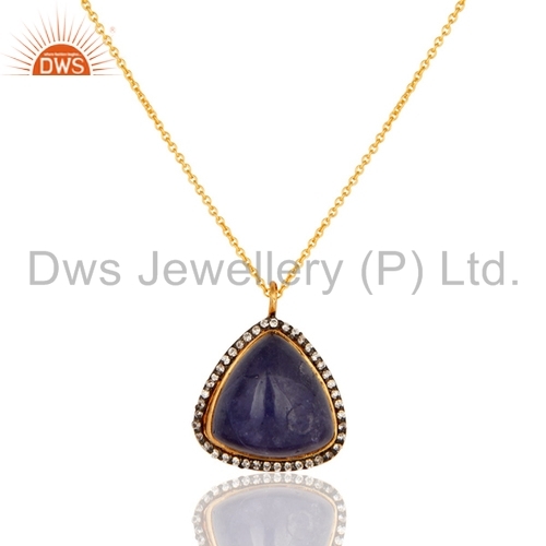 Gold Vermeil Sterling Silver Tanzanite Pendant - 18 Inch Chain, Varied Dimensions | Elegant Design, Precious Gem, Luxury Jewelry
