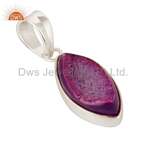 Sterling Silver Purrple Druzy Pendant - Sterling Silver, 15x10 mm, Purple Druzy, Marquise Bezel Setting