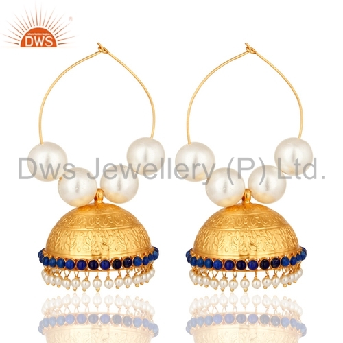 Sterling Silver Pearl & Lapis Lazuli Earrings