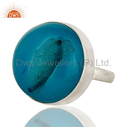 Blue Druzy Gemstone Silver Ring Gender: Women