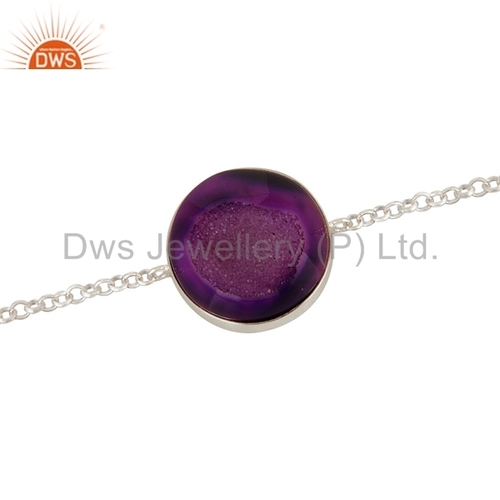 Purple Druzy Sterling Silver Bracelet