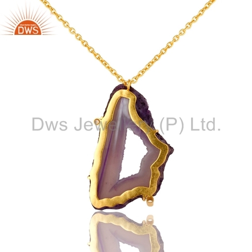Purple Druzy Agate Gold Vermeil Brass Pendant