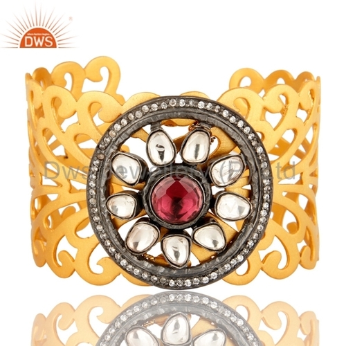 Gold Vermeil Sterling Silver Rhodolite Garnet Cuff Bracelet