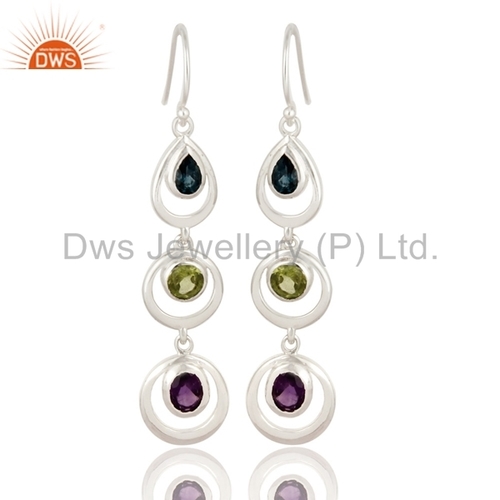 Amethyst, Peridot & Blue Topaz Sterling Silver Earrings