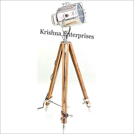 Nickel Spot Search Light - Nickel & Wood, 50-60 cm, 60-100W | Stylish Tripod Stand, Home & Studio Décor