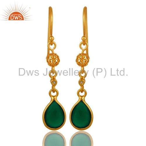 White Topaz & Green Onyx Silver Earrings Gender: Women