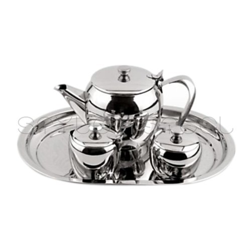 Elegant Tea Set - Stainless Steel, Silver | LFGB, SGS Certified, Four Pieces, Elegant Durable Design, Easy Cleaning