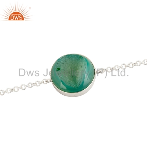 Druzy Green Agate Sterling Silver Bracelet