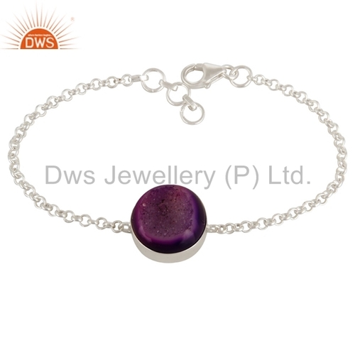 Purple Druzy Agate Sterling Silver Bracelet