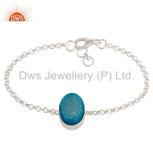 Druzy Blue Agate Sterling Silver Bracelet