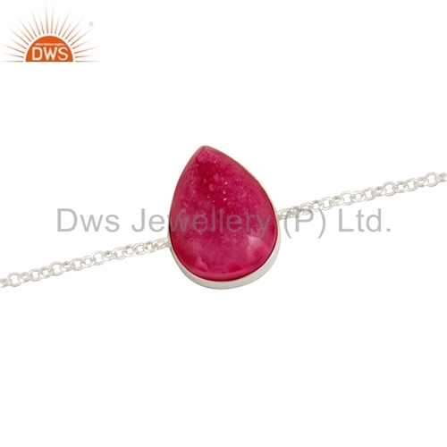 Pink Druzy Agate Sterling Silver Bracelet