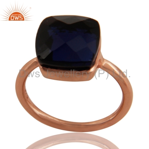 Rose Gold Plated Silver Sapphire Blue Corundum Ring