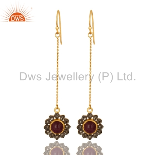 Round Brilliant Cut 925 Silver Ruby & Pave Diamond Earring Jewelry