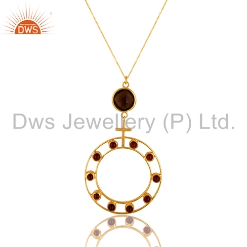 Sterling Silver Smoky Quartz & Garnet Pendant