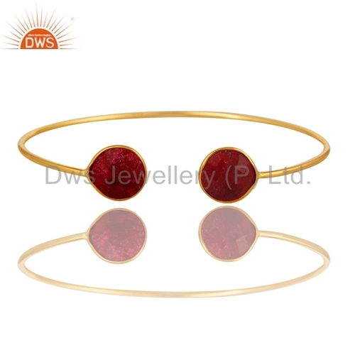 Ruby Red Corundum Cuff Bangle - 925 Sterling Silver, 2.5 Inch Size, Elegant Women's Accessory for Anniversary, Engagement, Wedding, and Party Gifts