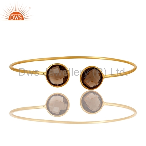 Smoky Quartz Gold Plated Silver Cuff Bangle Gender: Women