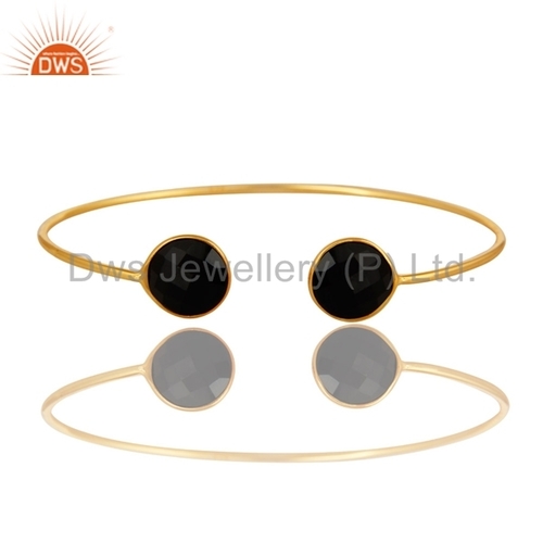 Black Onyx Gold On Sterling Silver Bangle Cuff