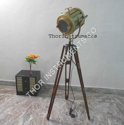 Hollywood Antique Marine Nautical Spotlight Decorative Floor Lamp Wooden Tripod