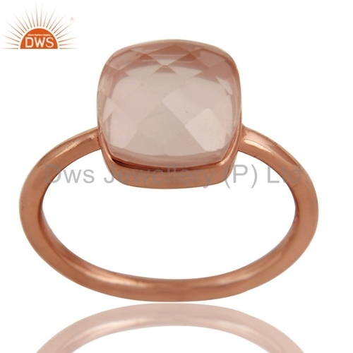 Rose Quartz Sterling Silver Rose Gold Ring Size: 5 To 10 Us Size